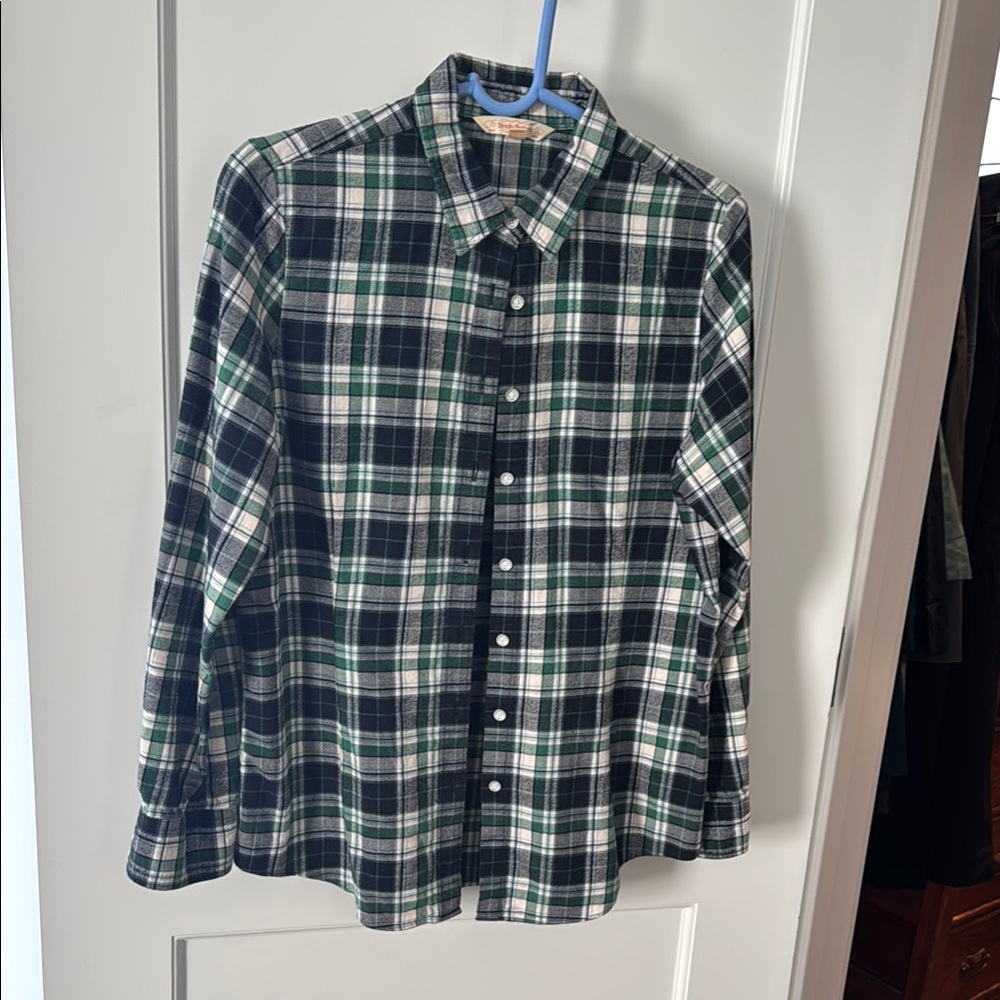 Brooks Brothers Navy Green Plaid Button Down Flannel Shirt